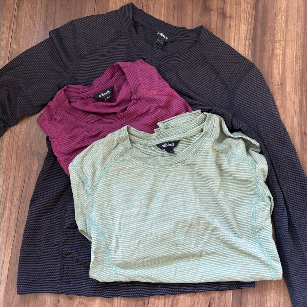 BUNDLE Allbirds S Long Sleeve Merino Wool Tees - Black, Red, Green